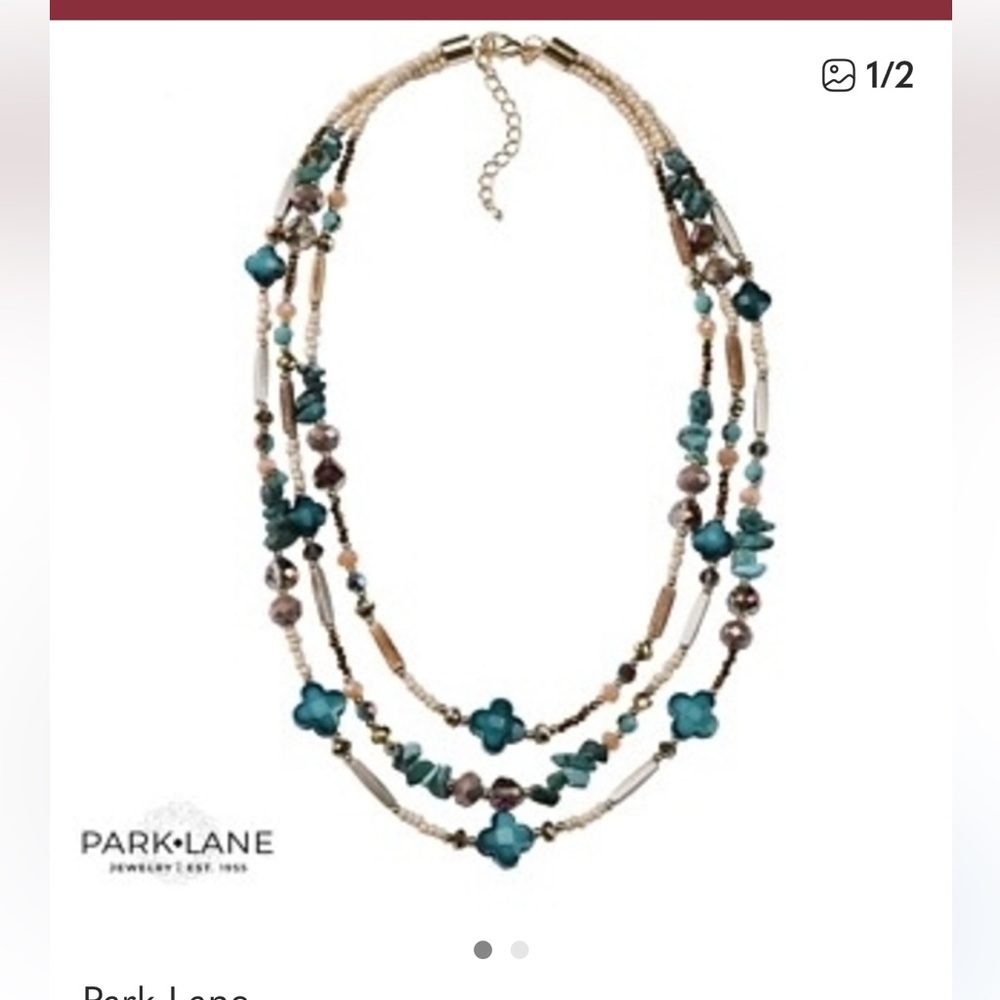 Park Lane LEIA Beaded 3 Strand Necklace Mixed Shapes Turquiose Glass Wood